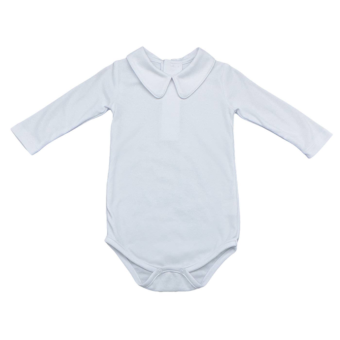 Hart Onesie in white by Saltwater Boys, featuring Peter Pan collar and snap closures