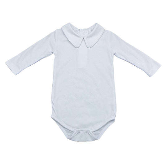 Hart Onesie in white by Saltwater Boys, featuring Peter Pan collar and snap closures
