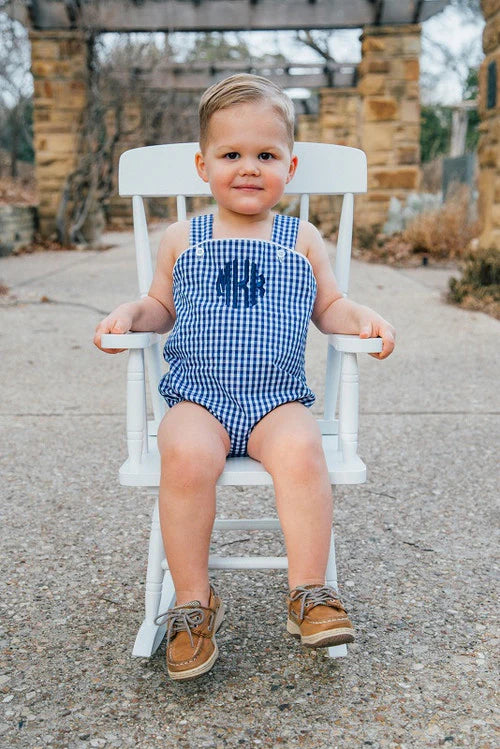 Unisex Sunsuit-Navy Gingham, Love that Cotton