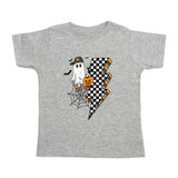Ghost Checkered Bolt Halloween SS T-shirt, Gray-Sweet Wink