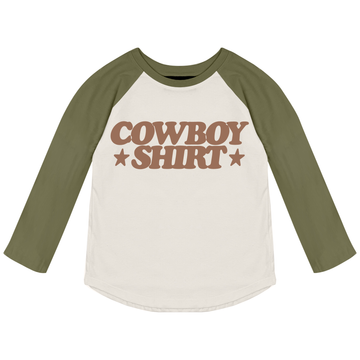 RV Cowboy Shirt Raglan LS Tee, Natural/Pine-Tiny Whales