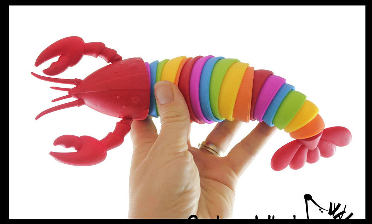Large articulated lobster fidget toy with jointed hard plastic segments in soft colors