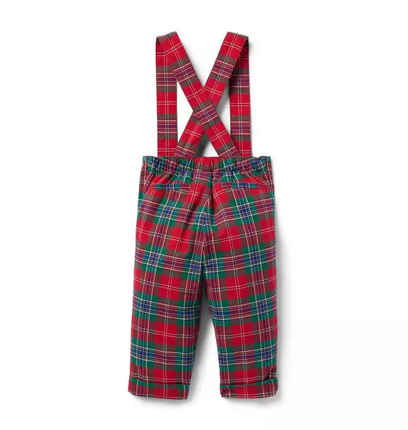 SUSPENDER PANTS-RED PLAID