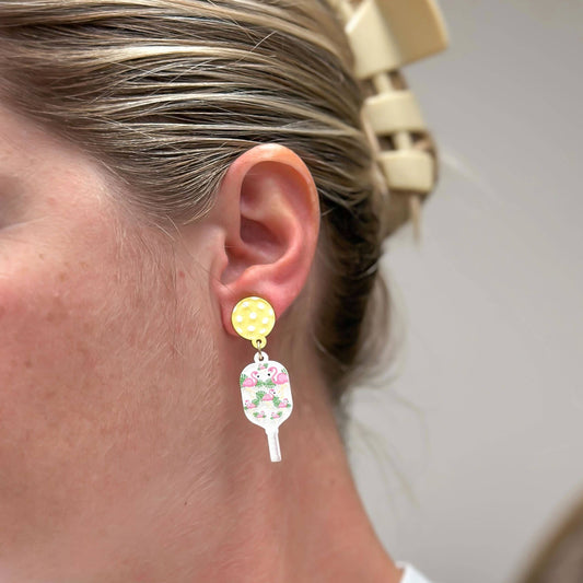 Pickleball Dangle Earrings by Prep Obsessed Wholesale, 0.75" length