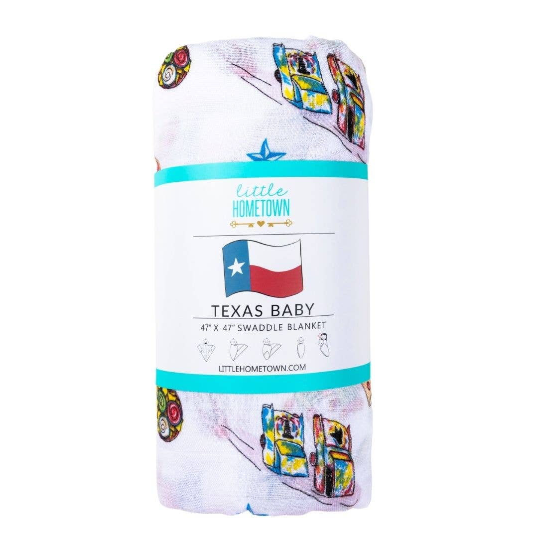 Texas Baby Swaddle Blanket in soft muslin bamboo-cotton blend by Little Hometown, 47×47 inches