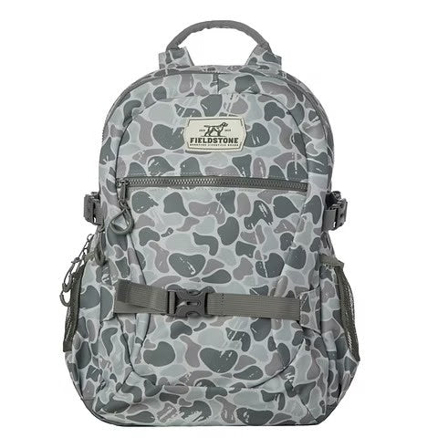 Fieldstone Marsh Camo Backpack in camouflage pattern with padded straps and organized compartments