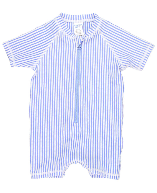 RuggedButts - Baby Boys Blue Seersucker SS One Piece Rash Guard: