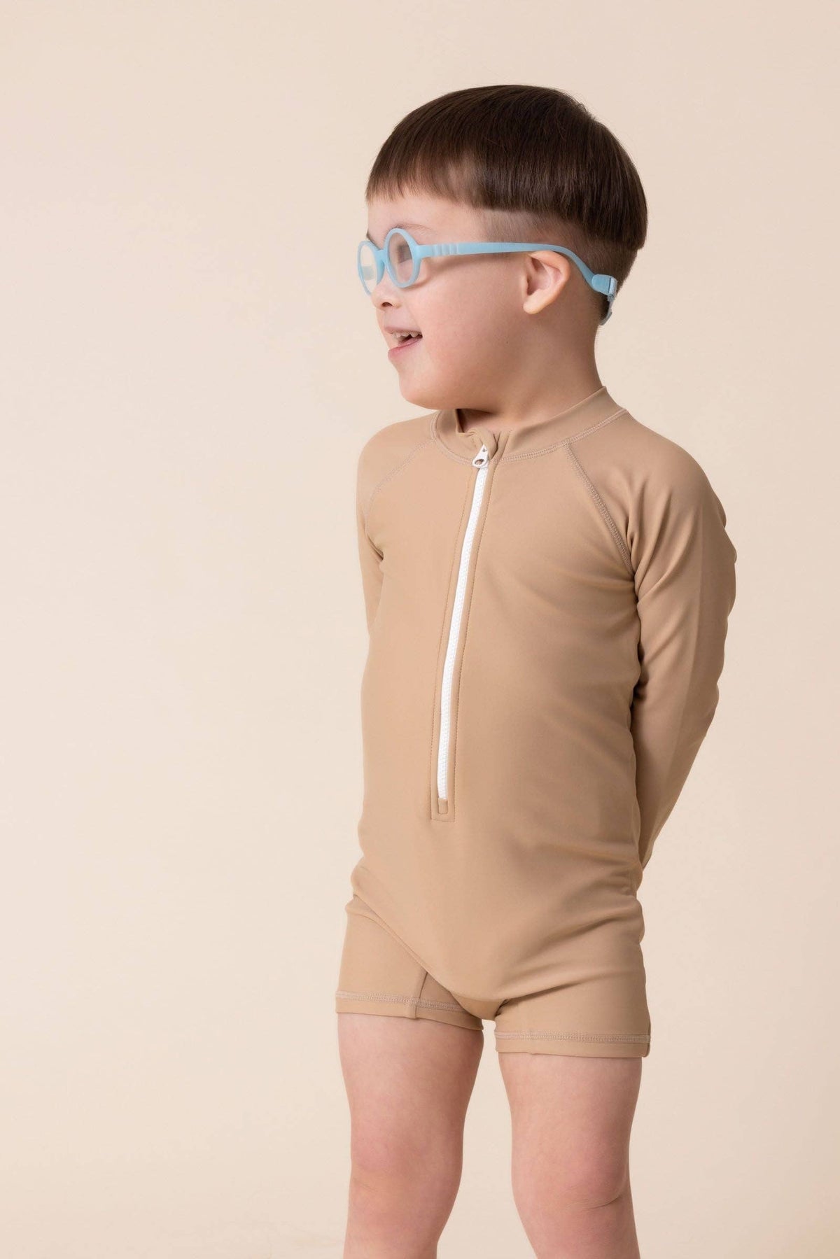 Boy's Zip Up Rashguard Brown/White