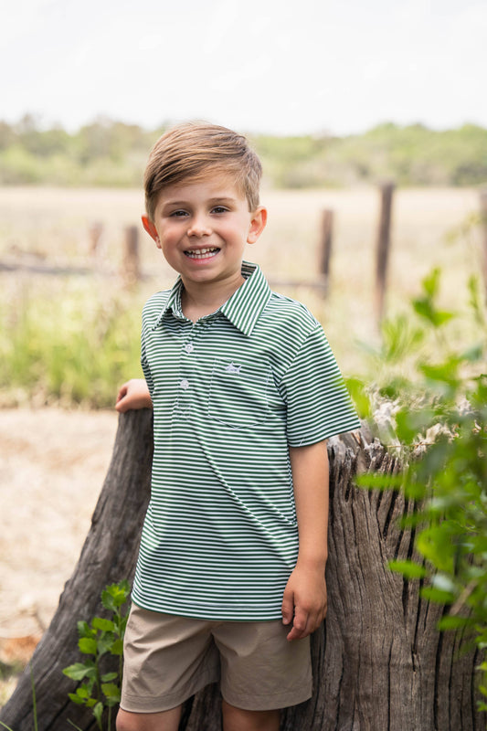 Saltwater Boys - Inshore Boys Performance Polo Green Stripe 