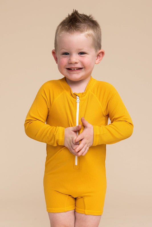 Boy's Zip Up Rashguard |Yellow Ribbed