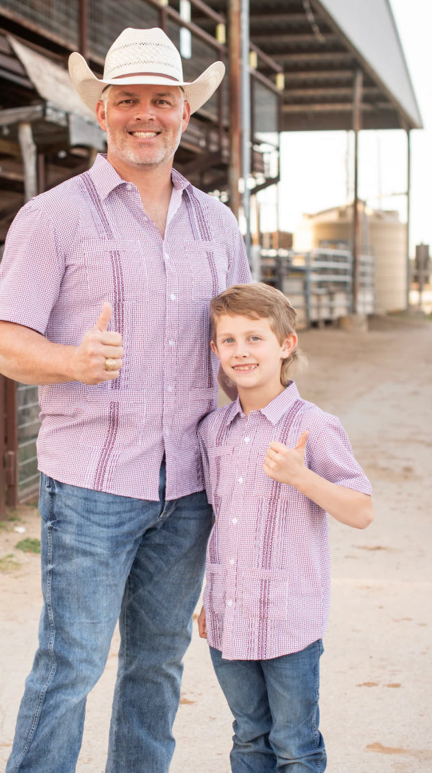 Men’s-Guayabera Gameday Wave Check SS Shirt-Blue Quail