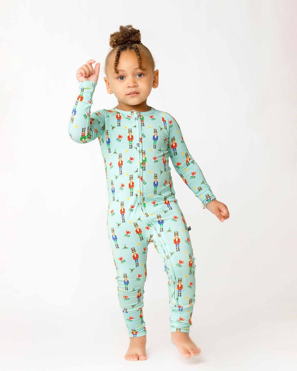 Cole Poppy convertible romper in bamboo viscose by Lev Baby, shown with pop-off foot flaps