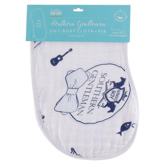 Southern Gent Burp and Bib Combo by Little Hometown in bamboo rayon and cotton