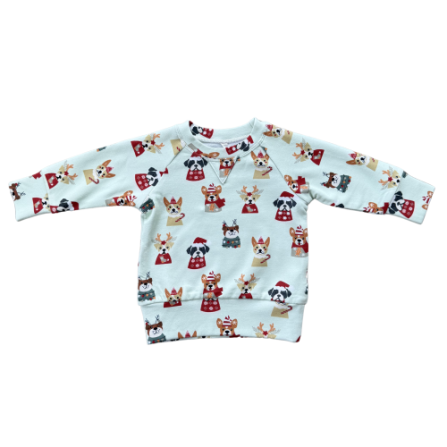 Baby Sprouts Raglan Christmas Dogs Sweatshirt in cream and contrasting sleeves
