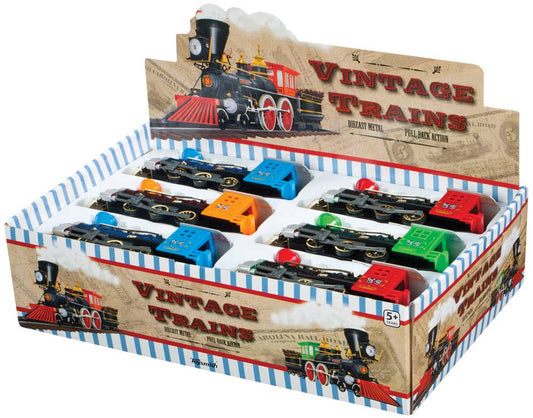 Set of four Toysmith Vintage Trains diecast metal locomotives in classic vintage colorways