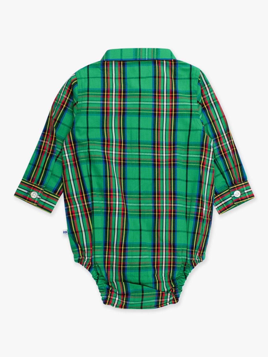 LS Button Down Bodysuit-Green Nicholas Plaid-Rugged Butts