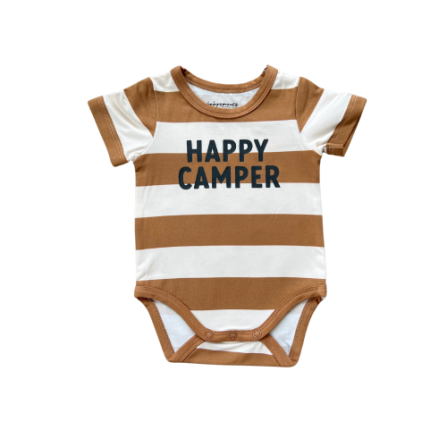 Baby Sprouts Happy Camper short-sleeve bodysuit in bamboo jersey with leg snaps