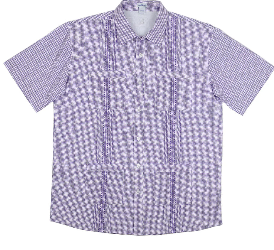 Guayabera, Game Day, Wave Check SS Shirt-Blue Quail