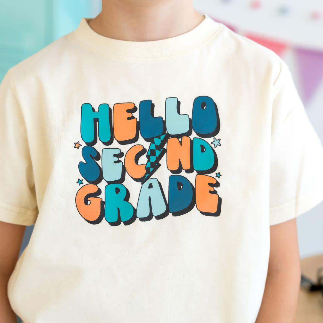 Natural short-sleeve tee with multicolor graphic by Sweet Wink, tagless design