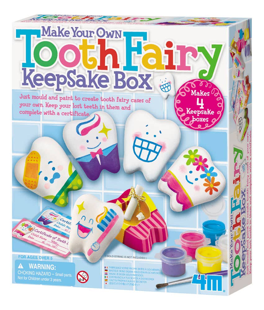 4M Make Your Own Tooth Fairy Keepsake Box craft kit with plaster, mold set, paint pots, and brush