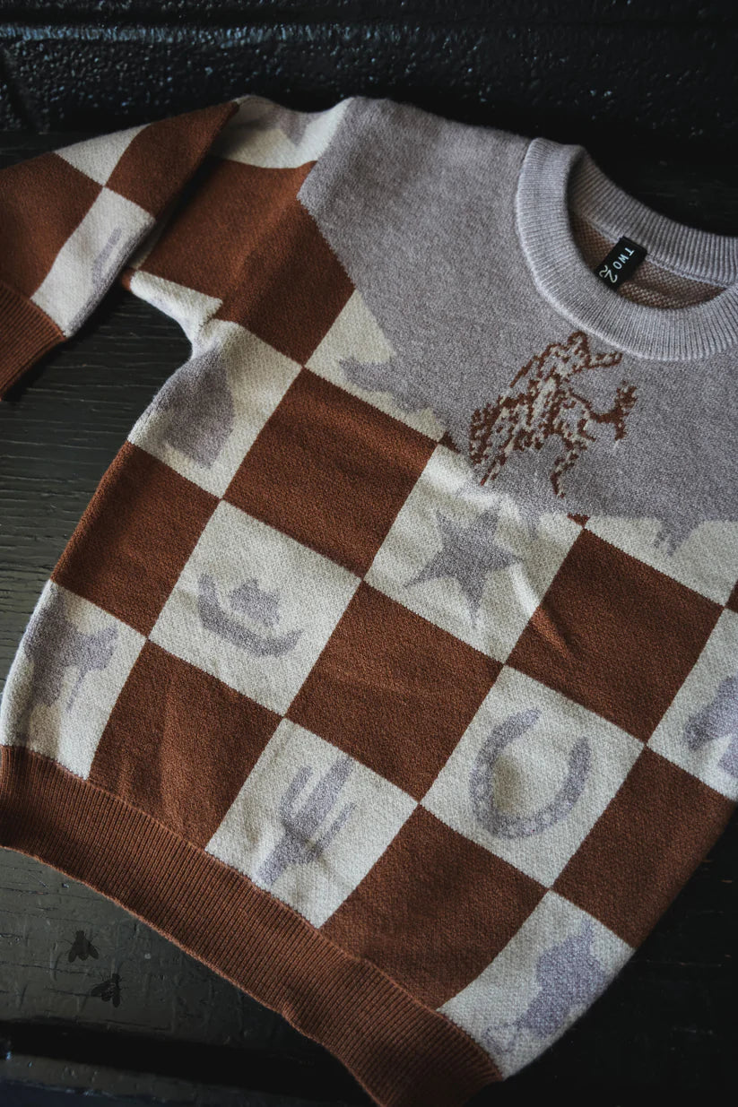 Wild Checkmate Kids sweater by 2FlyCo, refined heirloom-quality construction in classic checkmate pattern