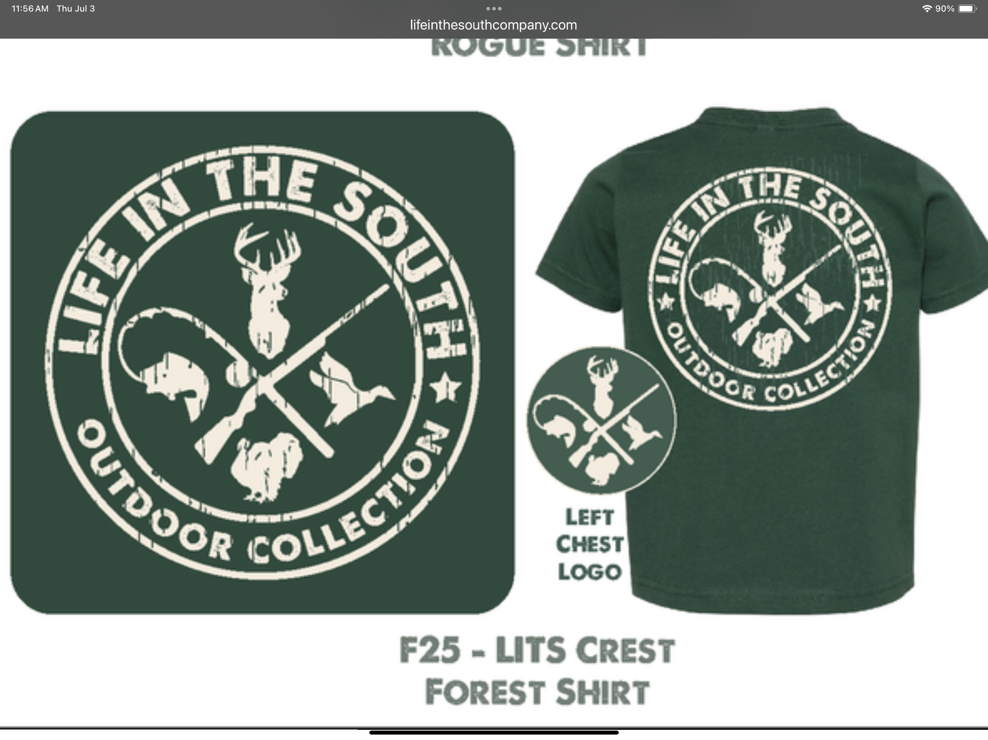Toddler short-sleeve t-shirt in forest green with crest design, Life in the South