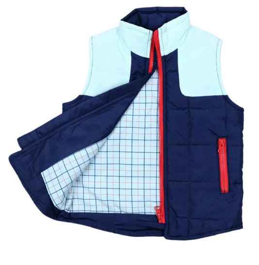 Tattersall Vest, Navy/Light Blue-Blue Quail