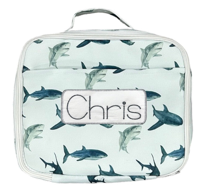 Sugar Bee Clothing sharks insulated lunch bag, 10x12x3 inches