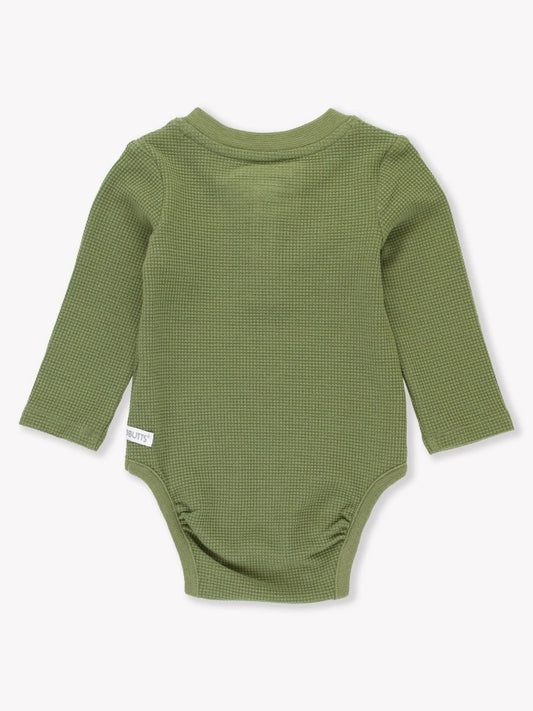 Rugged Butts Waffle Knit Henley Bodysuit - Dusty Olive