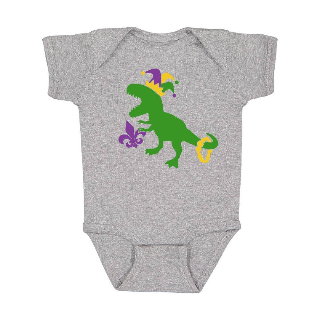 Mardi Gras Dino SS Bodysuit - Gray