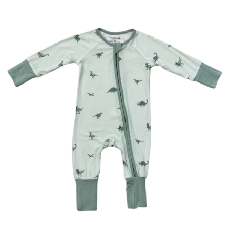 Long Sleeve Zip Romper in soft bamboo jersey with double-way zipper and built-in footies