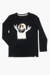 Black long-sleeved cotton t-shirt with rock and ghoul graphic design by Appaman