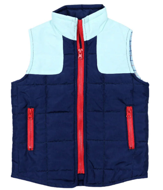 Tattersall Vest, Navy/Light Blue-Blue Quail