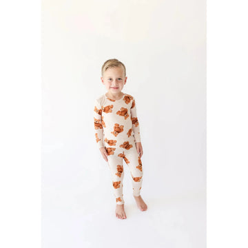 Teddy Freddy-Classic long-sleeve pajama set in bamboo viscose, two-piece snug-fit design