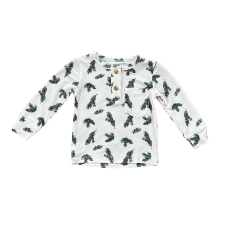 Baby Sprouts, Long Sleeve Henley Shirt-Pine Leaves