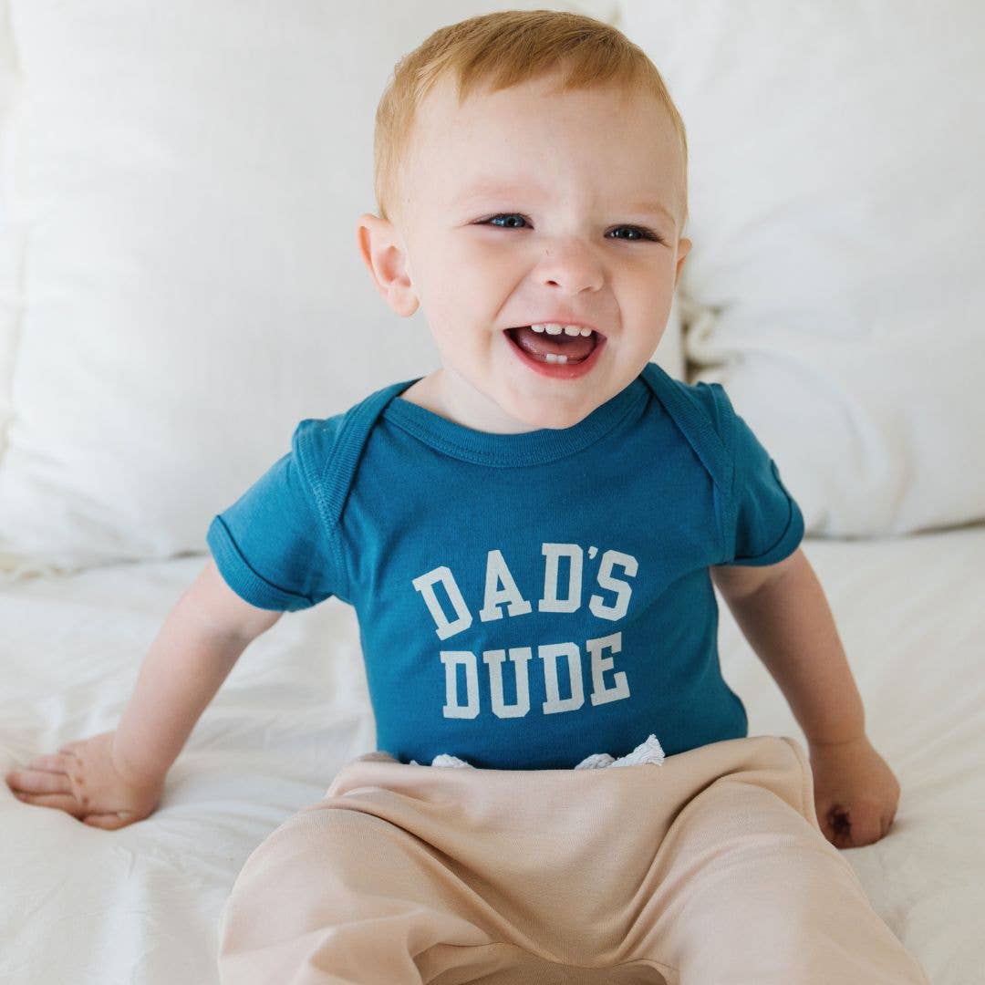 Dad's Dude Short Sleeve Bodysuit in indigo with sand graphic by Sweet Wink