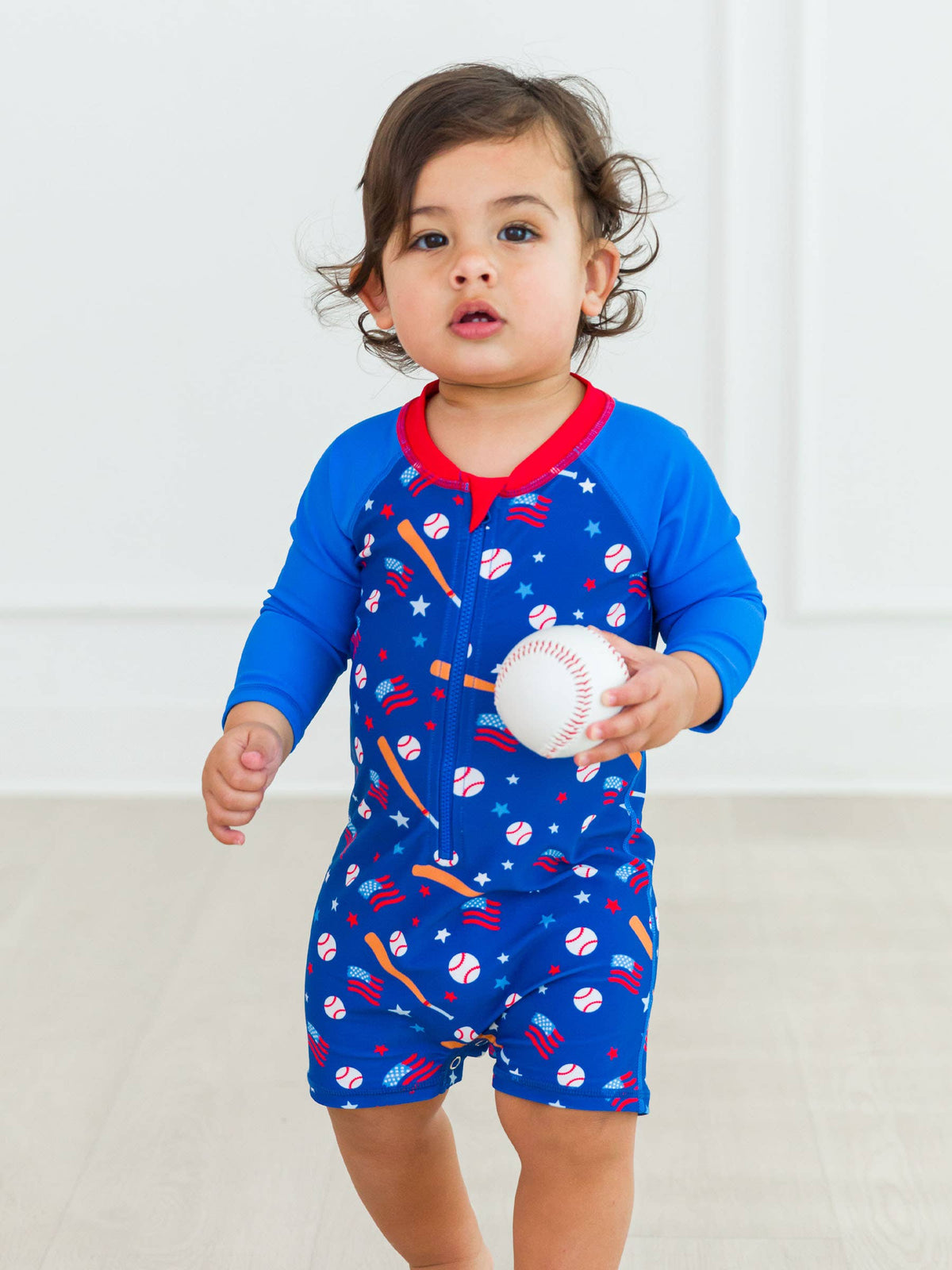 RuggedButts - Baby Boys Play Ball Long Sleeve One Piece Rash Guard Swimsuit