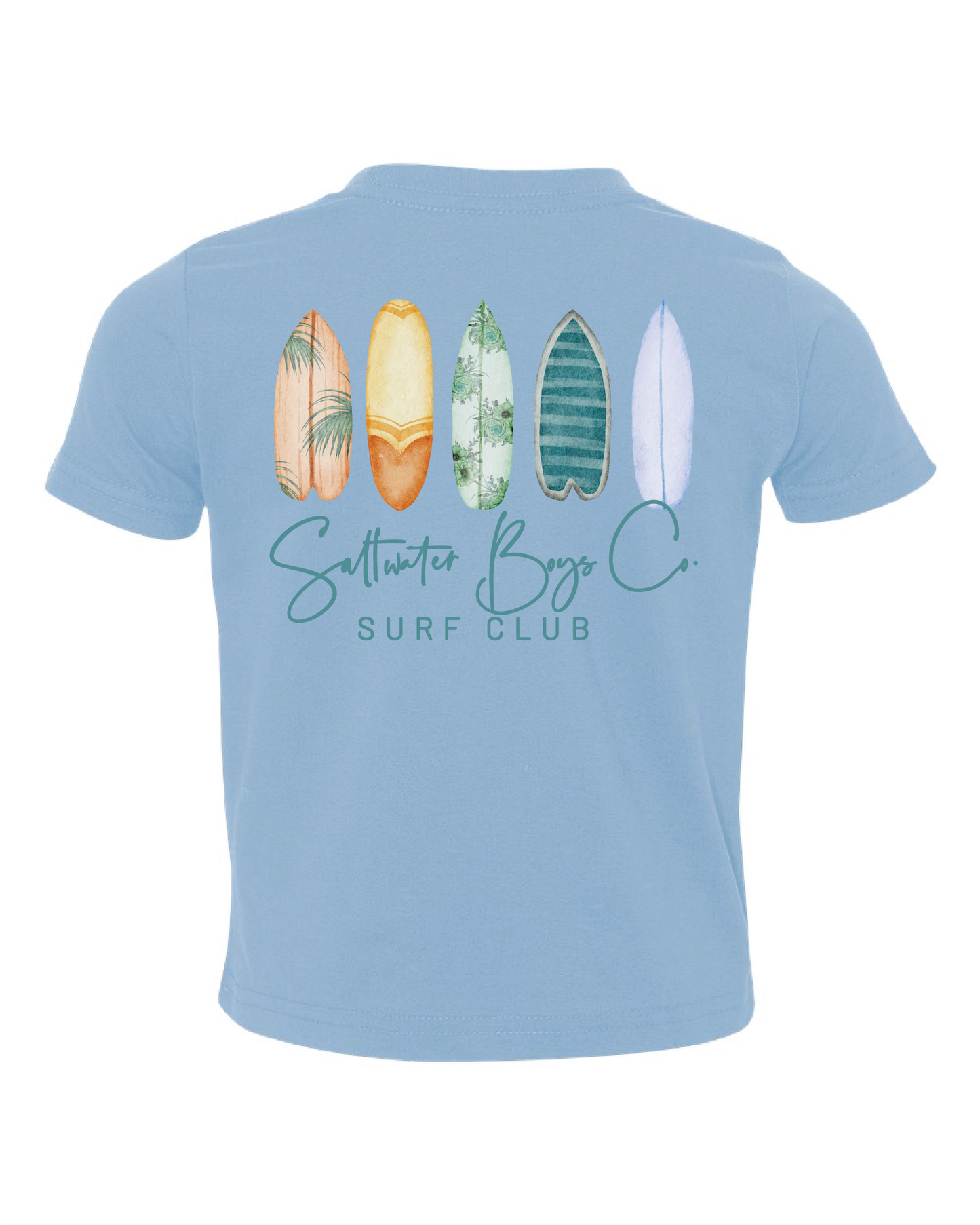 Saltwater Boys Surf Club graphic tee featuring signature pocket logo and back graphic design