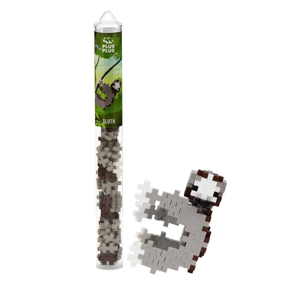 Plus-Plus Tube Sloth activity set with 70+ colorful interlocking plastic pieces and reusable container