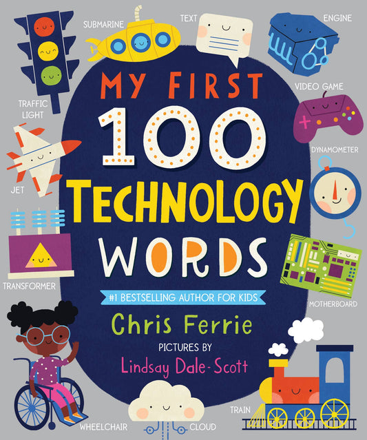 My First 100 Technology Words padded board book by Sourcebooks, featuring bright illustrations of technology vocabulary
