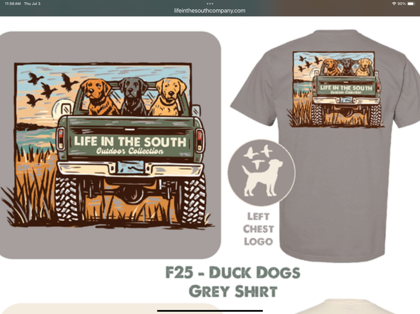 Grey short-sleeve toddler tee with duck dogs print by Life in the South