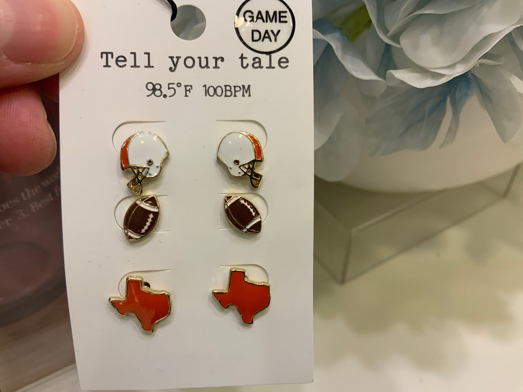 Tell your tale football Earrings-set of 3 orange