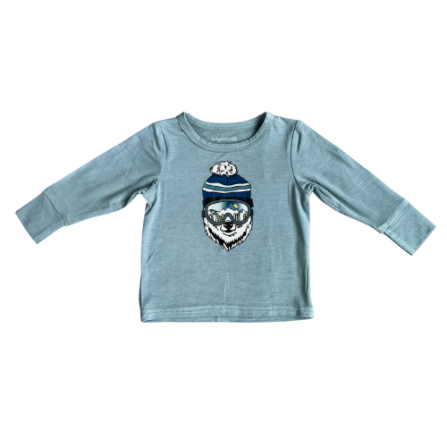 Baby Sprouts long sleeve tee with ski bear illustration in soft tones
