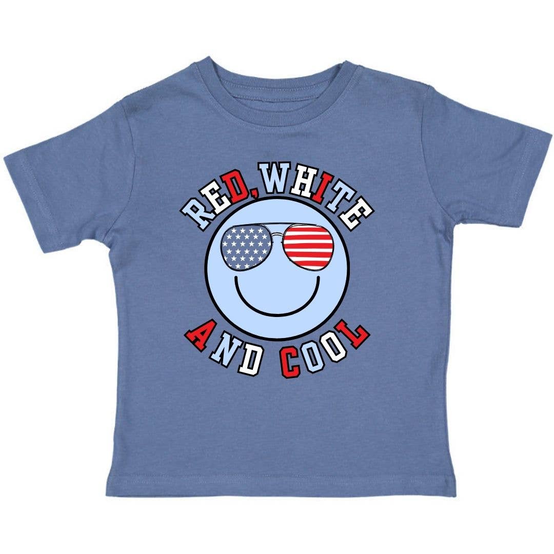 Red, White, and Cool Patriotic Smiley short sleeve t-shirt in indigo by Sweet Wink