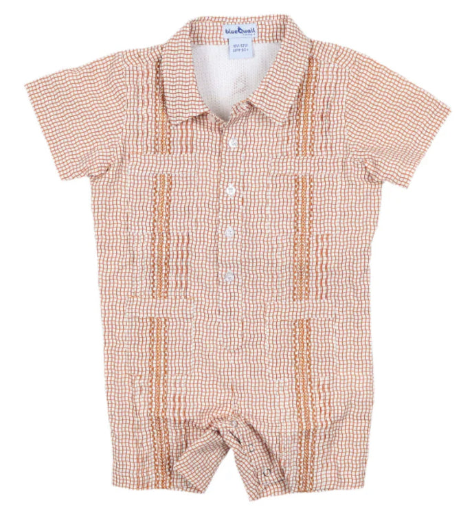 Guayabera-Gameday Wave Check SS Romper-Blue Quail