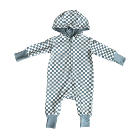 Baby Sprouts, Zip Romper-Checkered in Storm