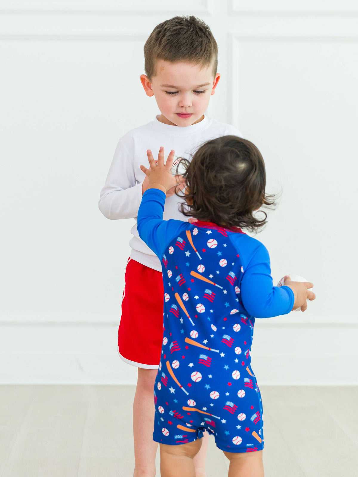 RuggedButts - Baby Boys Play Ball Long Sleeve One Piece Rash Guard Swimsuit