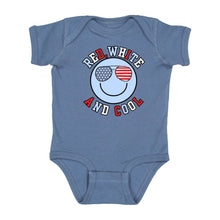 Load image into Gallery viewer, Sweet Wink - Red, White, and Cool Patriotic Smiley Short Sleeve Bodysuit
