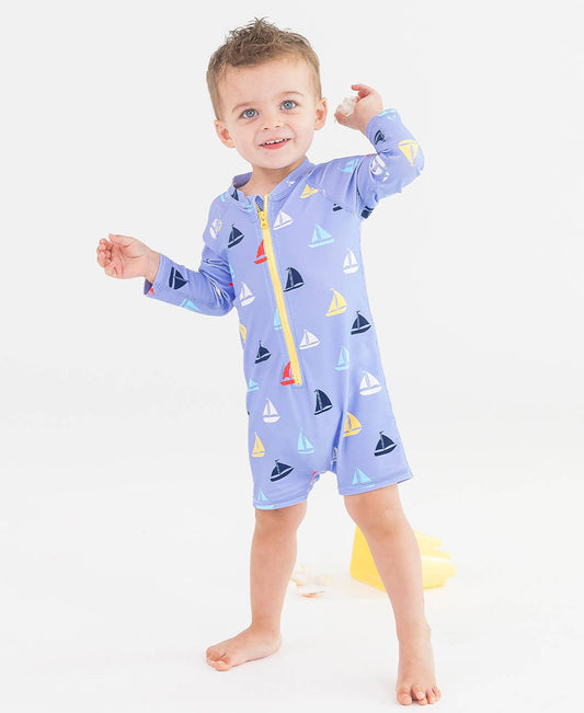 Down By The Bay Long Sleeve One Piece Rash Guard by RuffleButts + RuggedButts