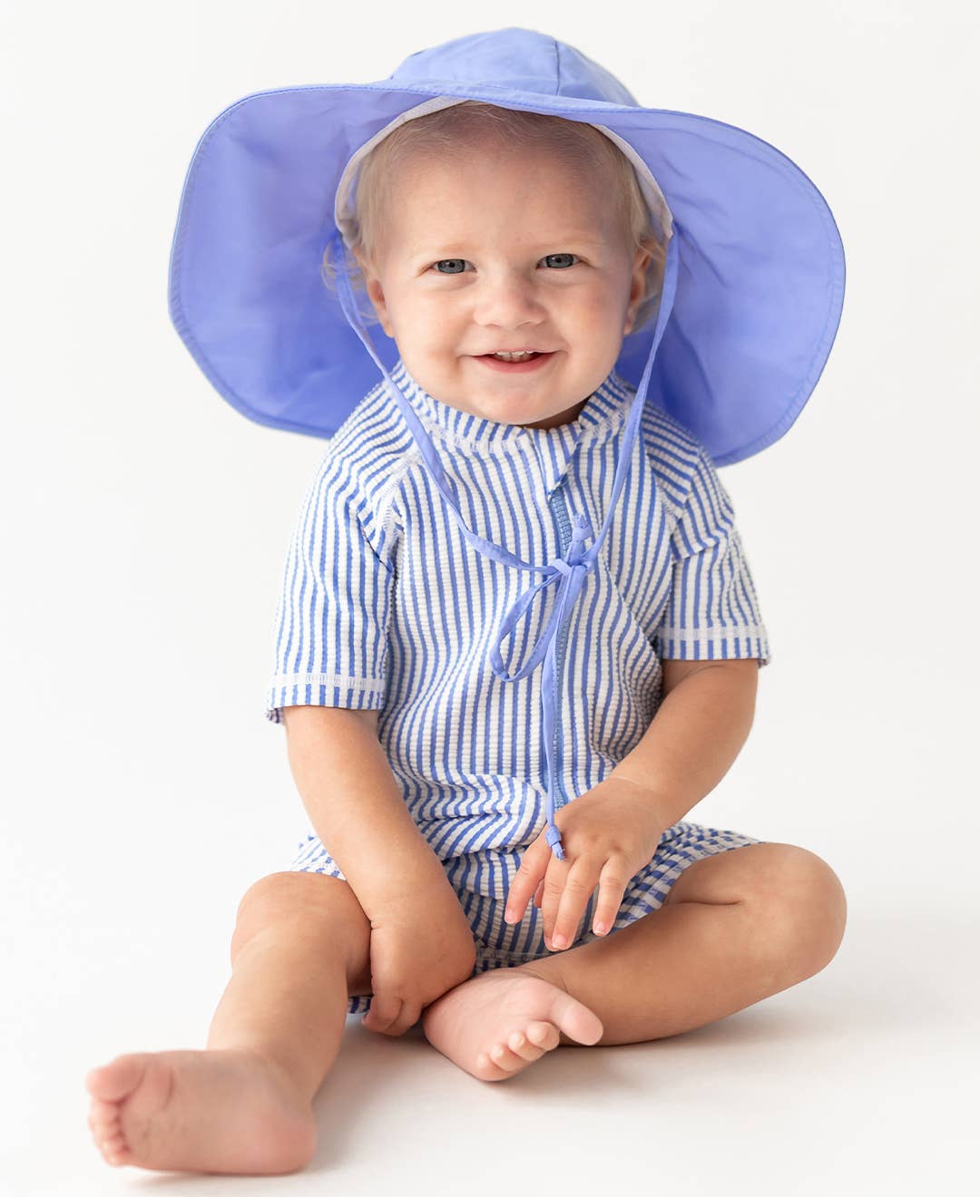 RuggedButts - Baby Boys Blue Seersucker SS One Piece Rash Guard: